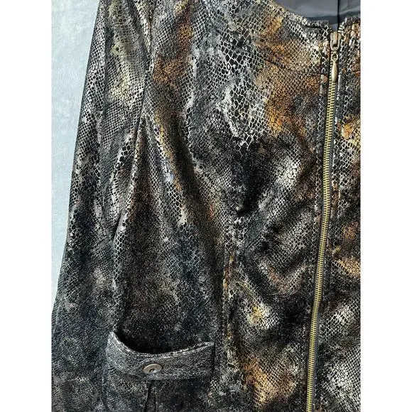 Susan Graver Womens Jacket Size Large SnakeSkin Print Full Zip Lined Metallic - Picture 6 of 9